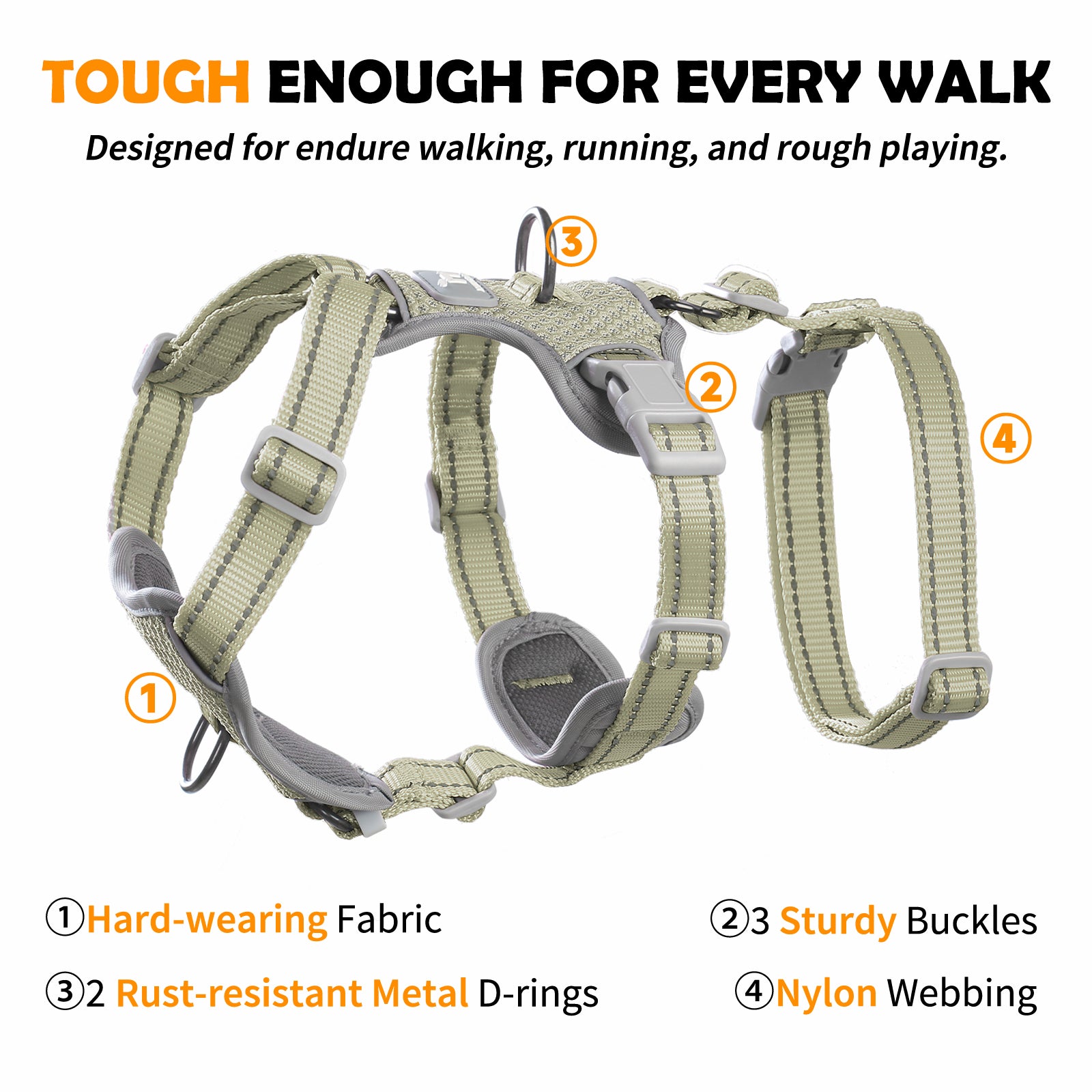 Two-in-OneGuard Reflective Army Green dog harness reflective visibility details