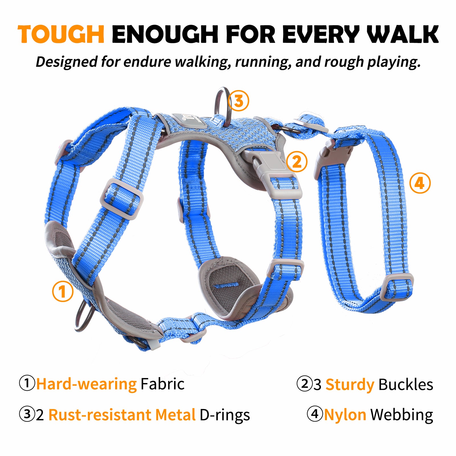 Two-in-OneGuard Reflective Sea Blue dog harness reflective visibility details