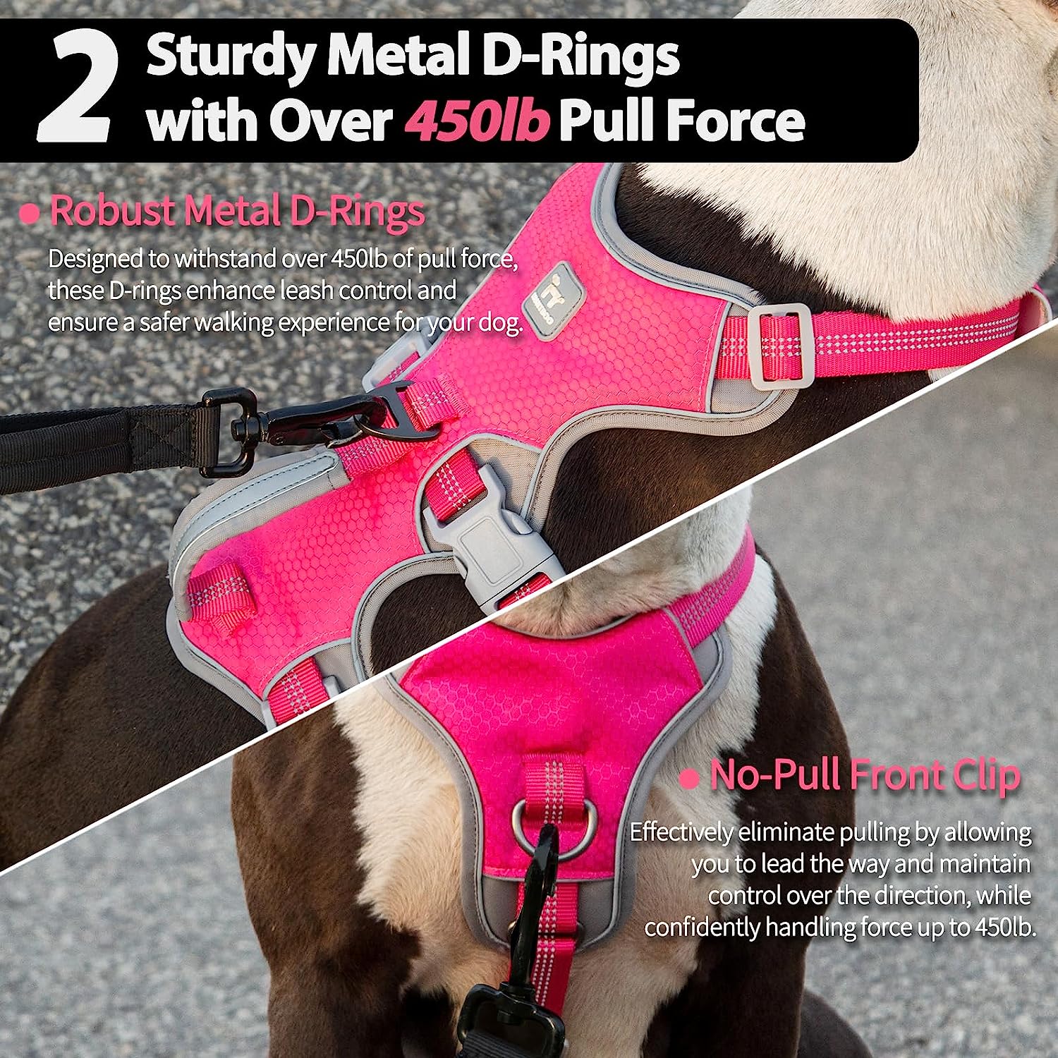 HalfGuardian Dustproof Rose Red dog harness handle and leash attachment details