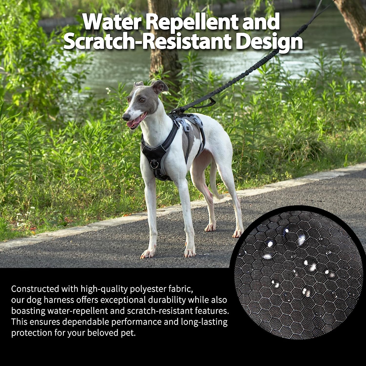 HalfGuardian Dustproof Black dog harness adjustable straps and buckle details