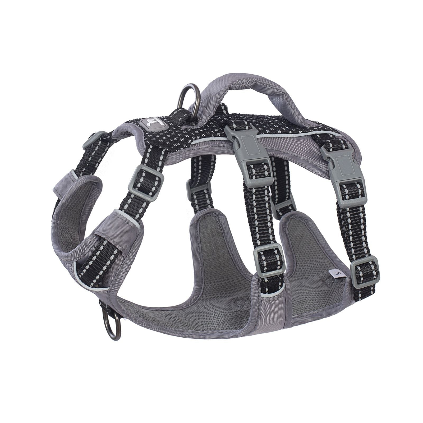 Huntboo AllShieldPro Reflective escape-resistant dog harness in black on a clean background #color_black