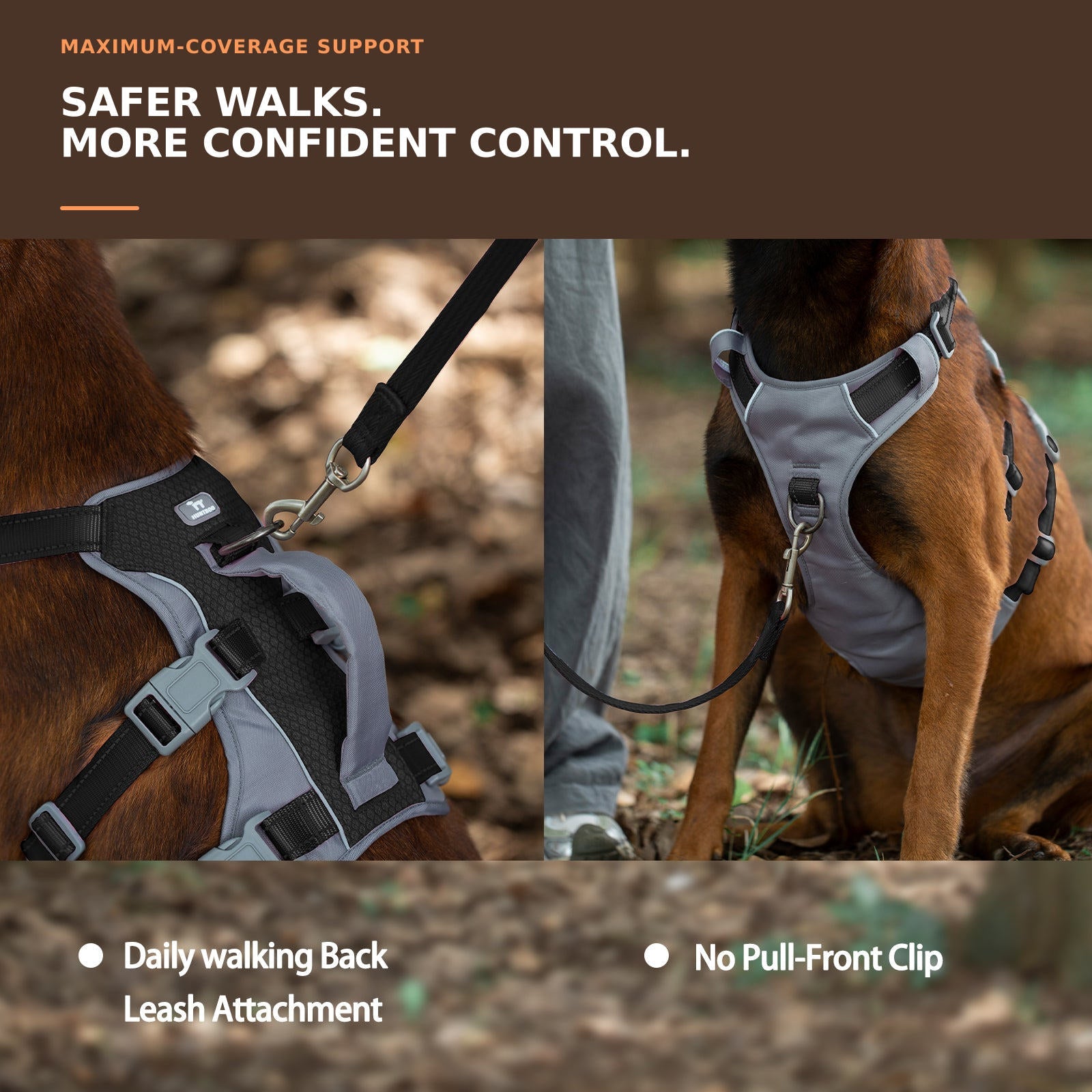 Huntboo AllShieldPro Reflective dog harness in black, worn by a dog outdoors #color_black