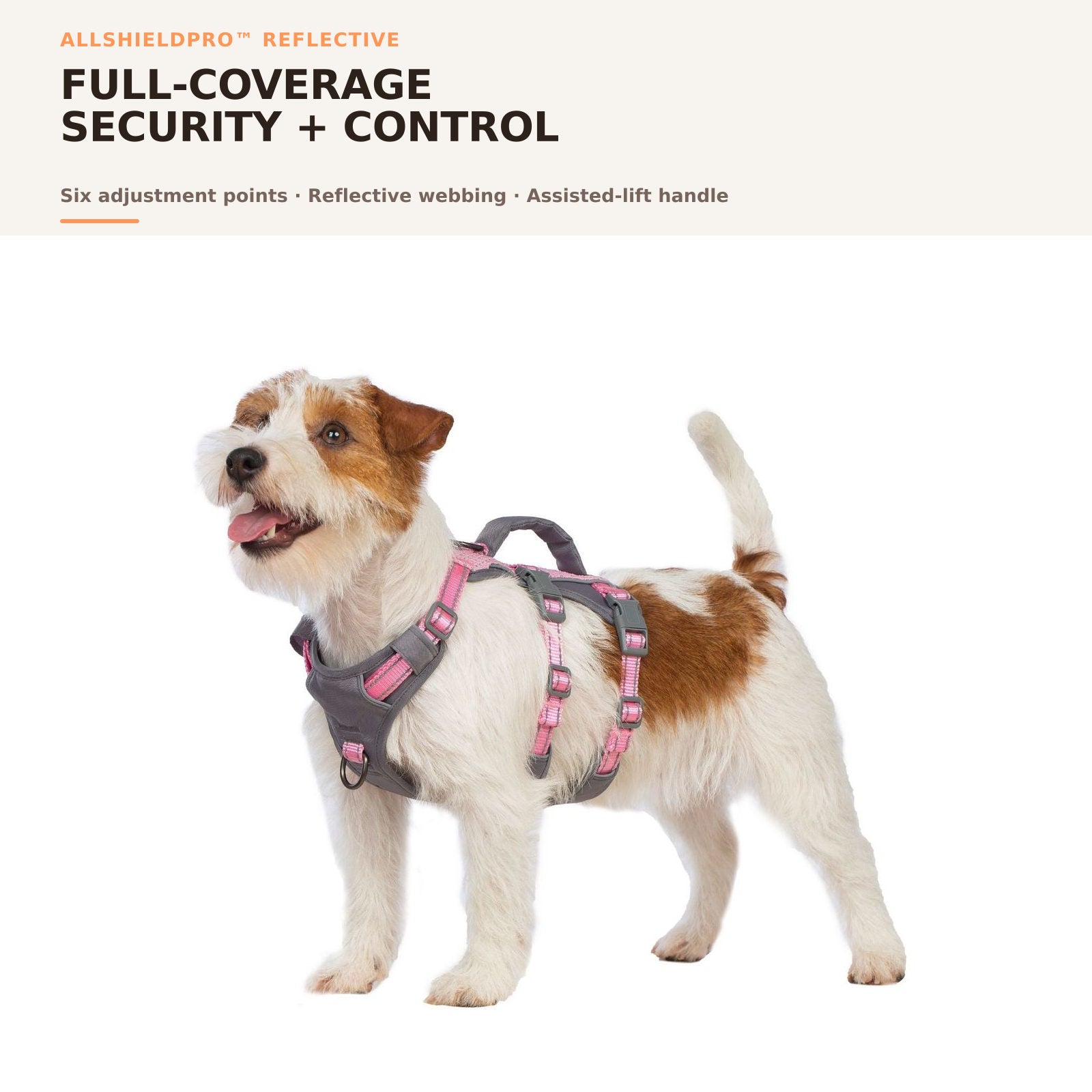 Huntboo AllShieldPro Reflective dog harness in light pink, overall fit and coverage #color_light pink