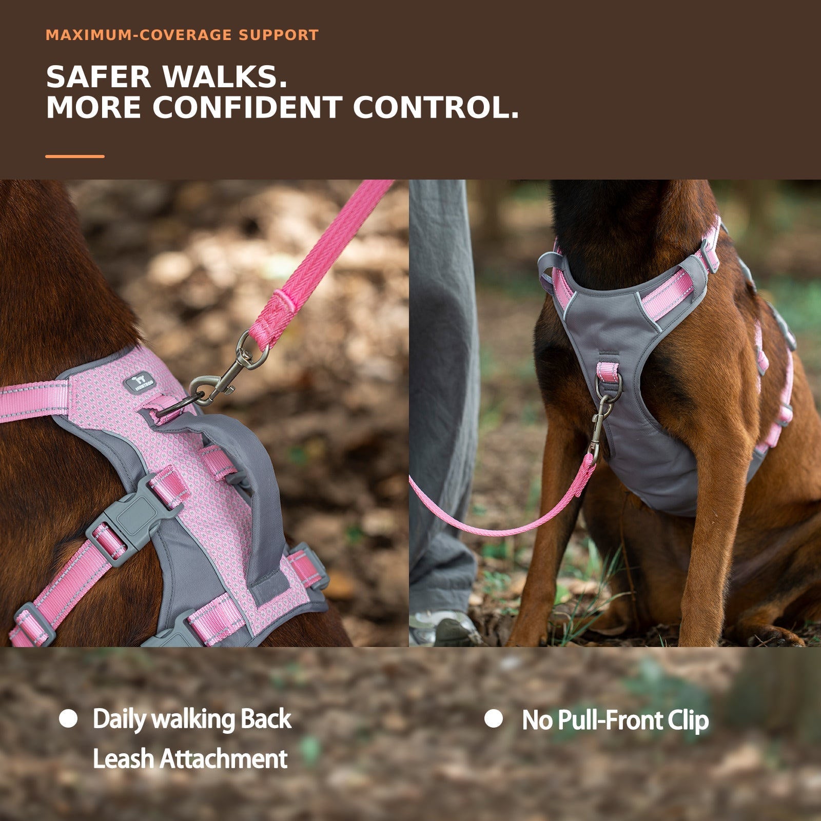 Huntboo AllShieldPro Reflective dog harness in light pink, worn by a dog outdoors #color_light pink