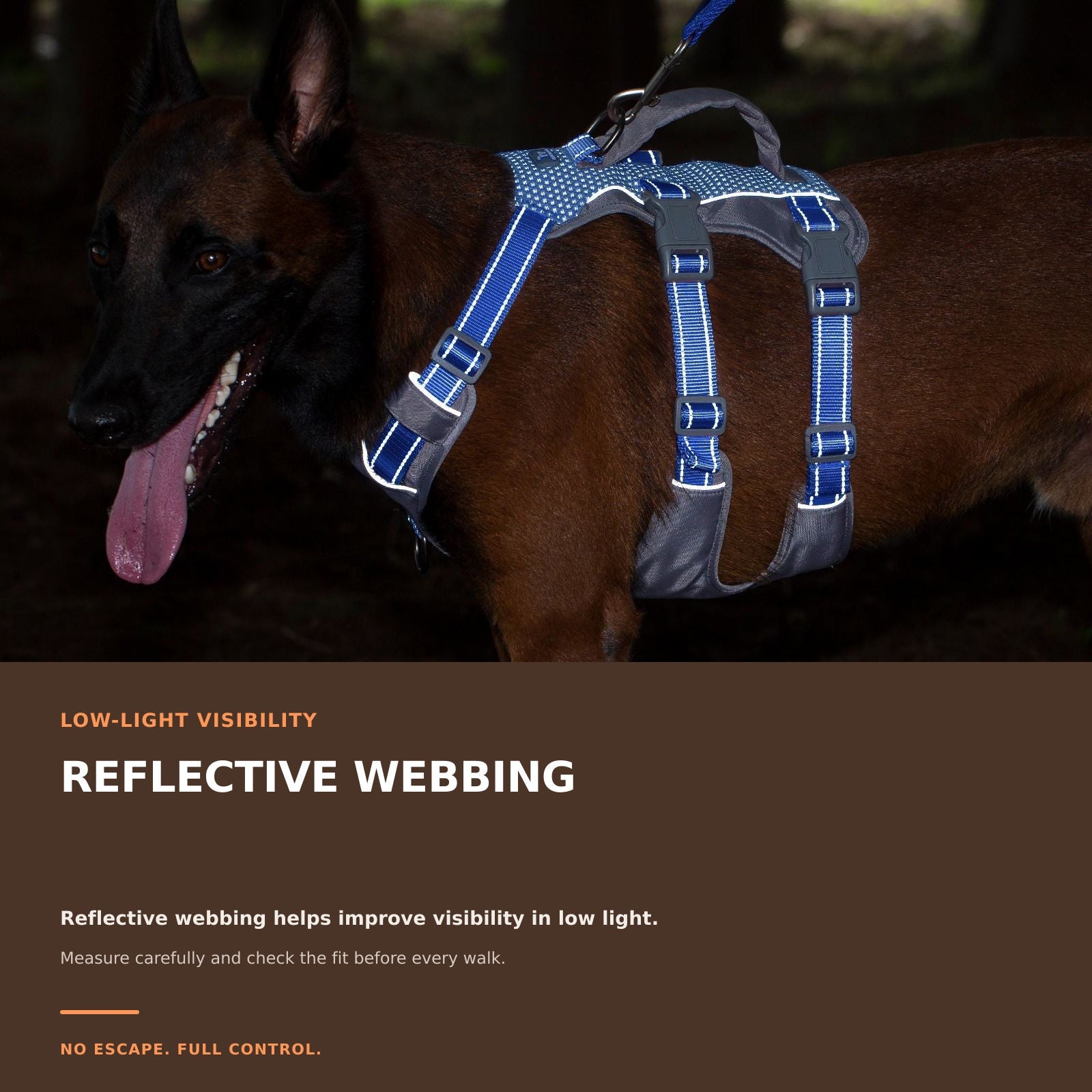 Huntboo AllShieldPro Reflective dog harness in sea blue, key feature details #color_sea blue