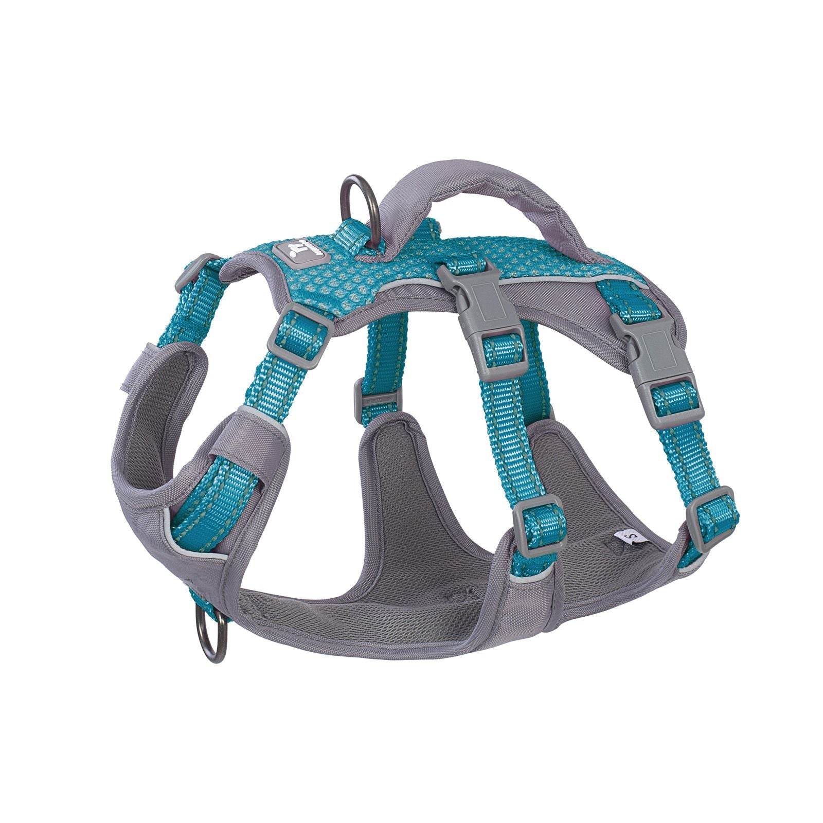 Huntboo AllShieldPro Reflective dog harness in teal blue, product view on a clean background #color_teal blue
