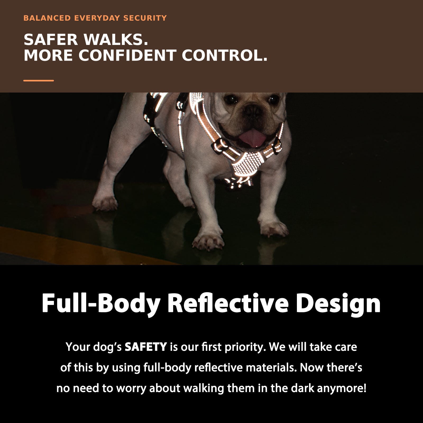 Huntboo BackSecure Reflective dog harness in orange, worn by a dog outdoors #color_orange