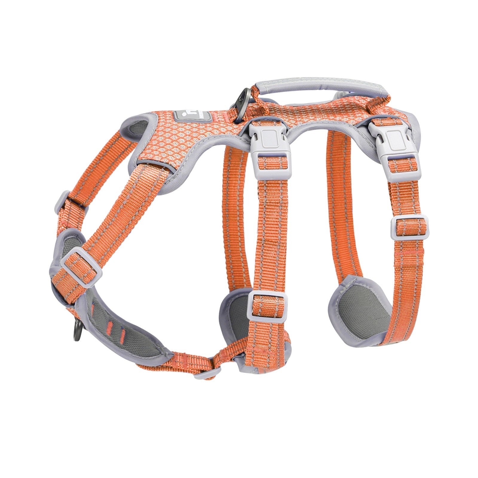 Huntboo HalfGuardian Reflective escape-proof dog harness in bright orange, product view on a clean background #color_bright orange
