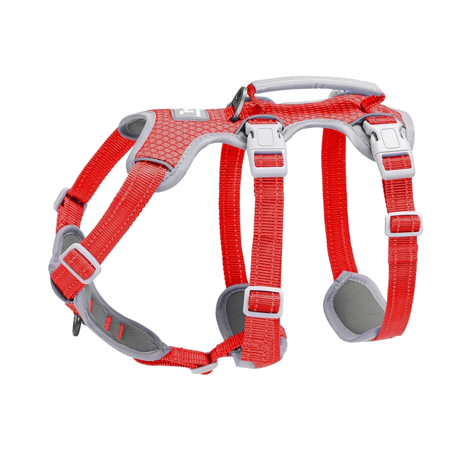Huntboo HalfGuardian Reflective escape-proof dog harness in red, product view on a clean background #color_red