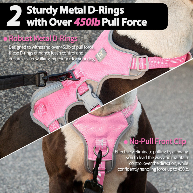 HalfGuardian Dustproof Pink dog harness handle and leash attachment details