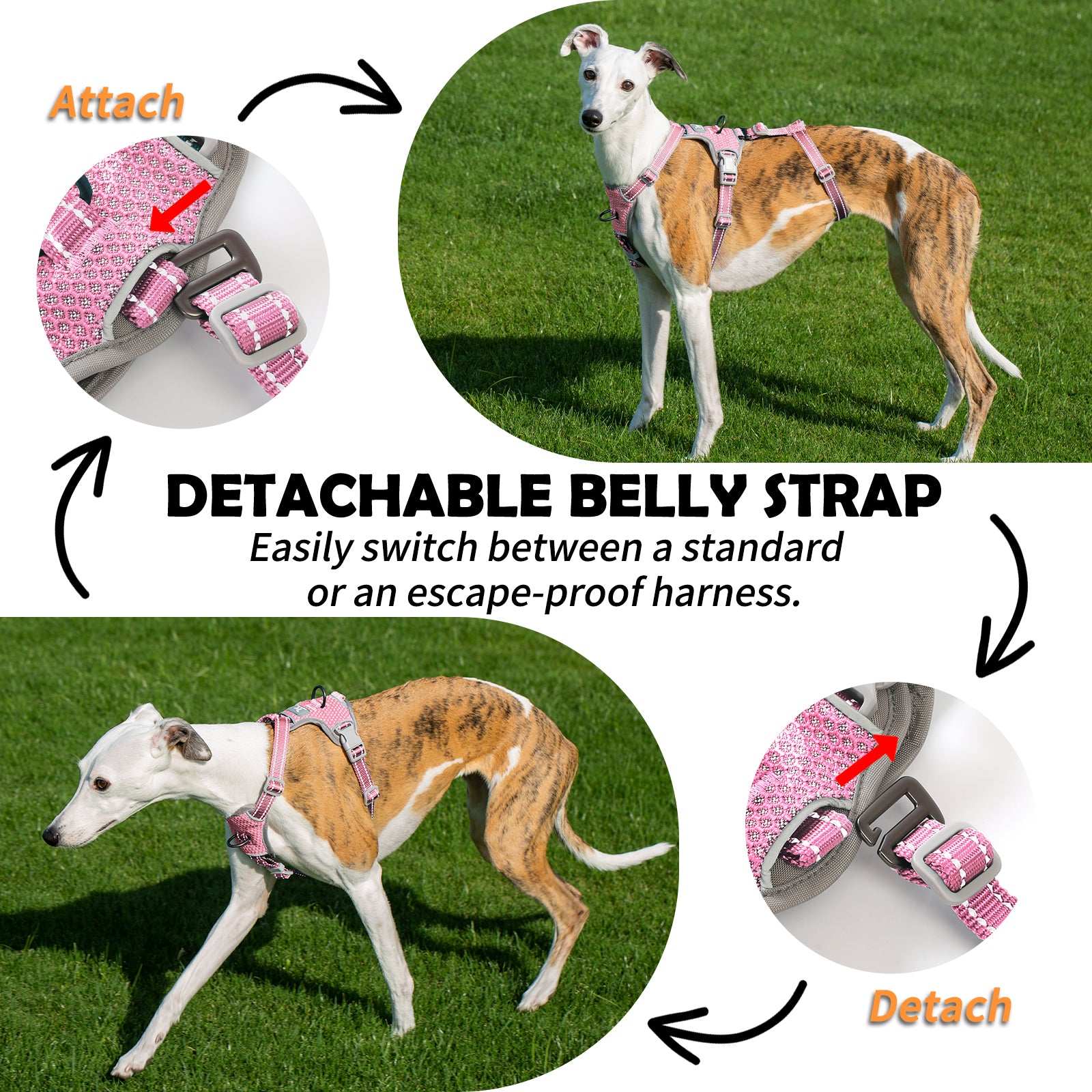 HalfGuardian™ Reflective Escape Proof Dog Harness | 2-in-1 H-Shape Design for Comfort & Control– Pink