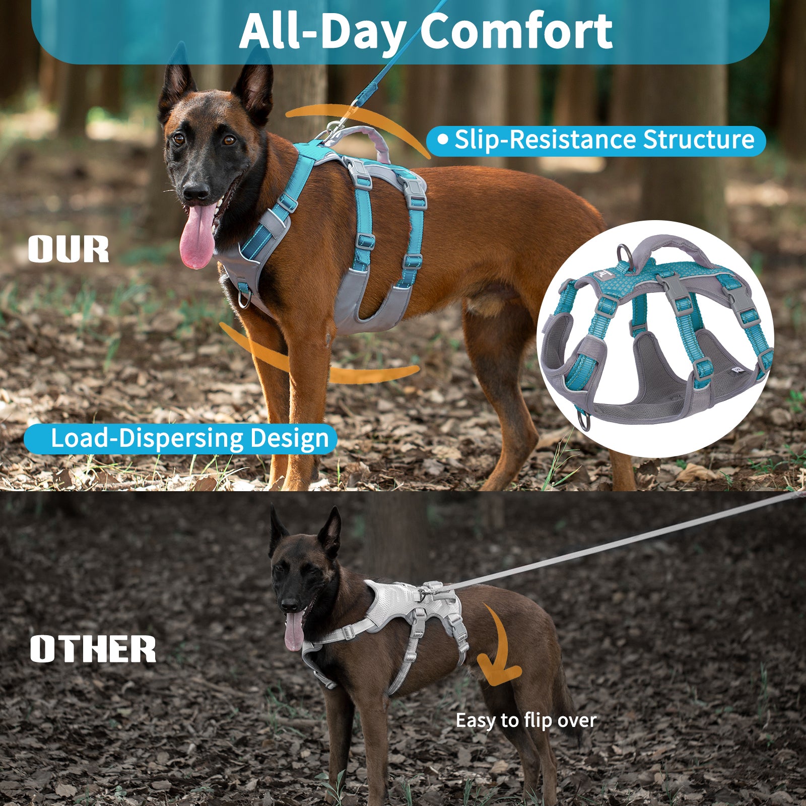 AllShieldPro™ Reflective Dog Harness with Handle Teal Blue
