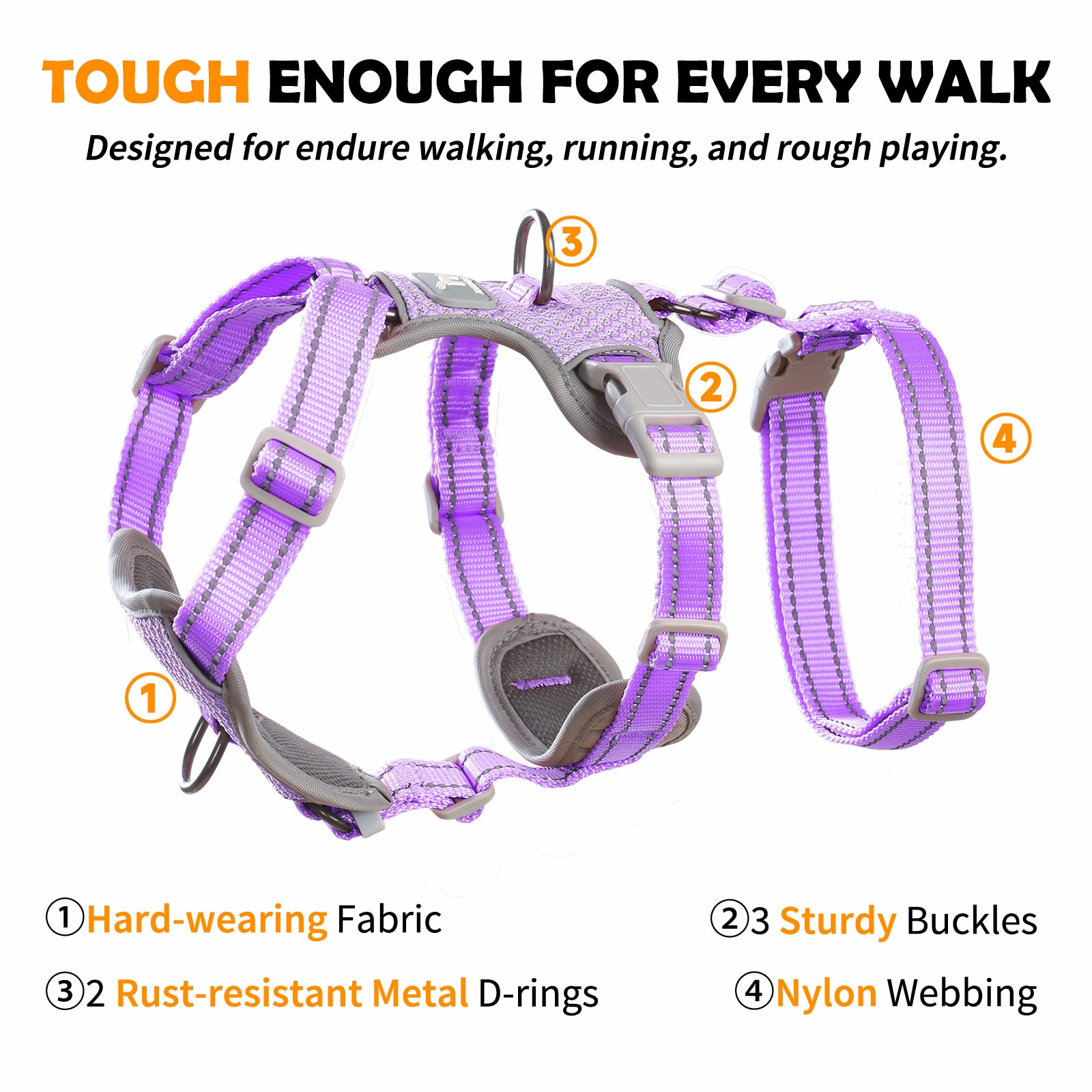 Two-in-OneGuard Reflective Lavender Purple dog harness reflective visibility details