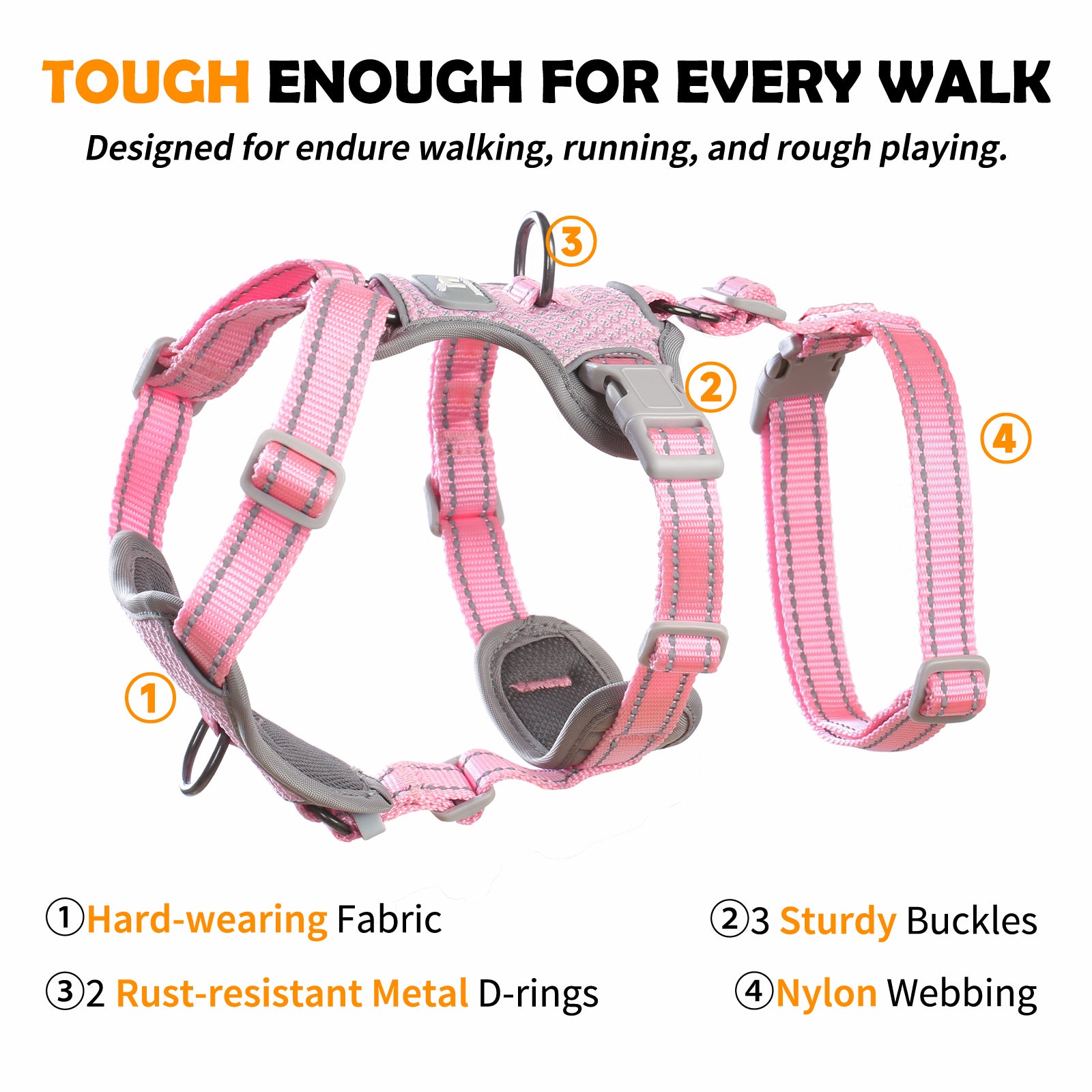 HalfGuardian™ Reflective Escape Proof Dog Harness | 2-in-1 H-Shape Design for Comfort & Control– Pink