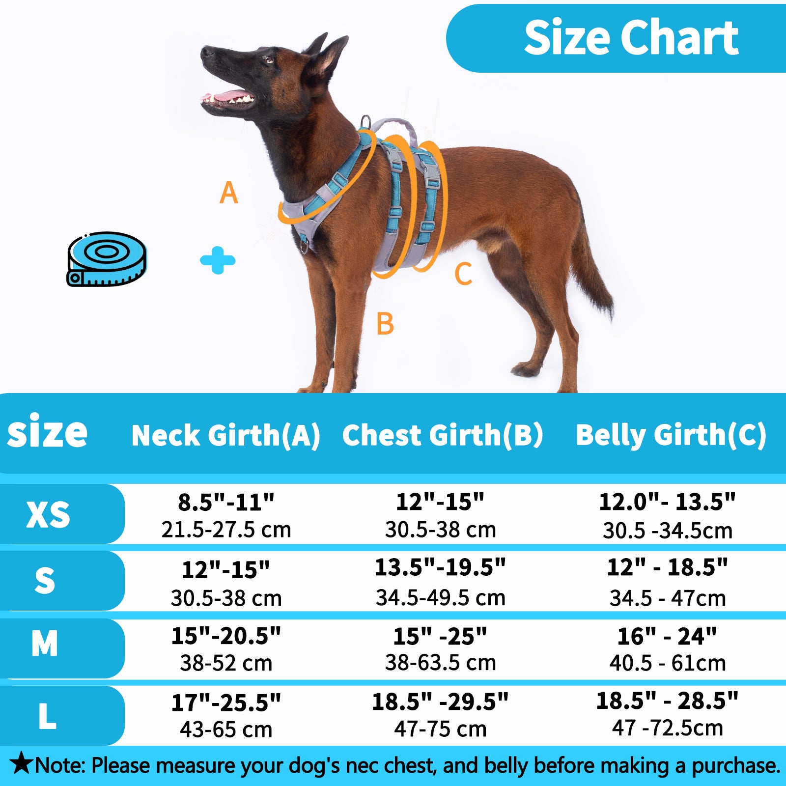 AllShieldPro™ Reflective Dog Harness with Handle Teal Blue