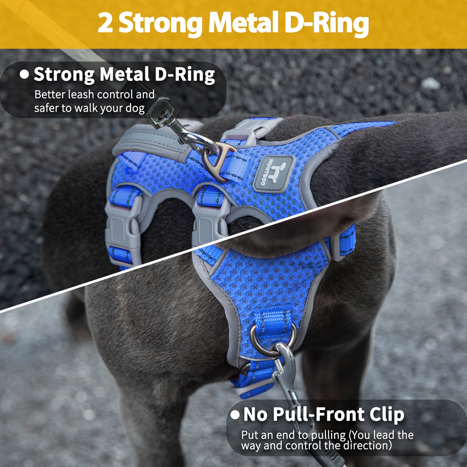 HalfGuardian Reflective Sea Blue dog harness handle and leash attachment details