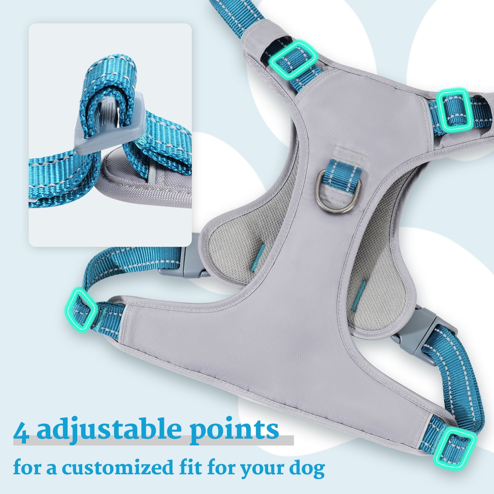 LiteTrail™ Reflective No Pull Dog Harness Teal Blue