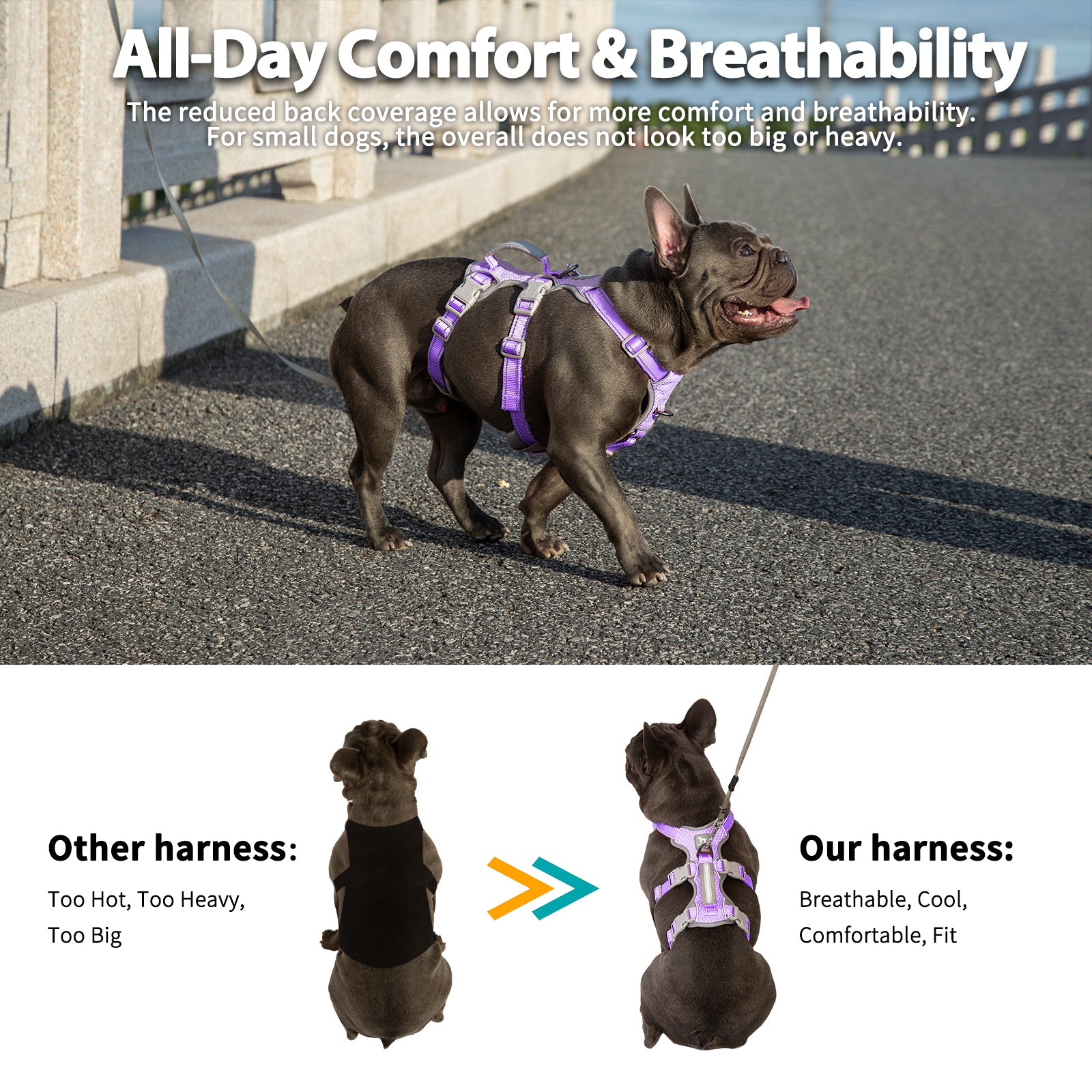 HalfGuardian Reflective Lavender Purple dog harness padded comfort and breathable construction