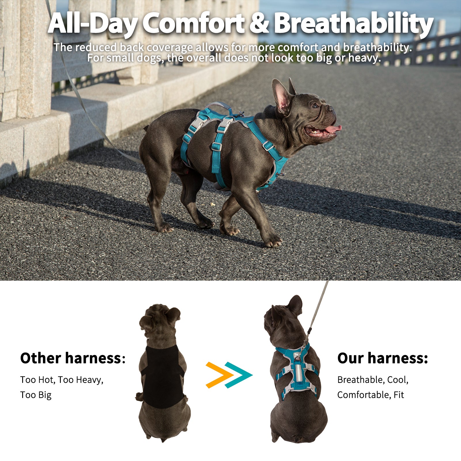 HalfGuardian Reflective Teal dog harness padded comfort and breathable construction