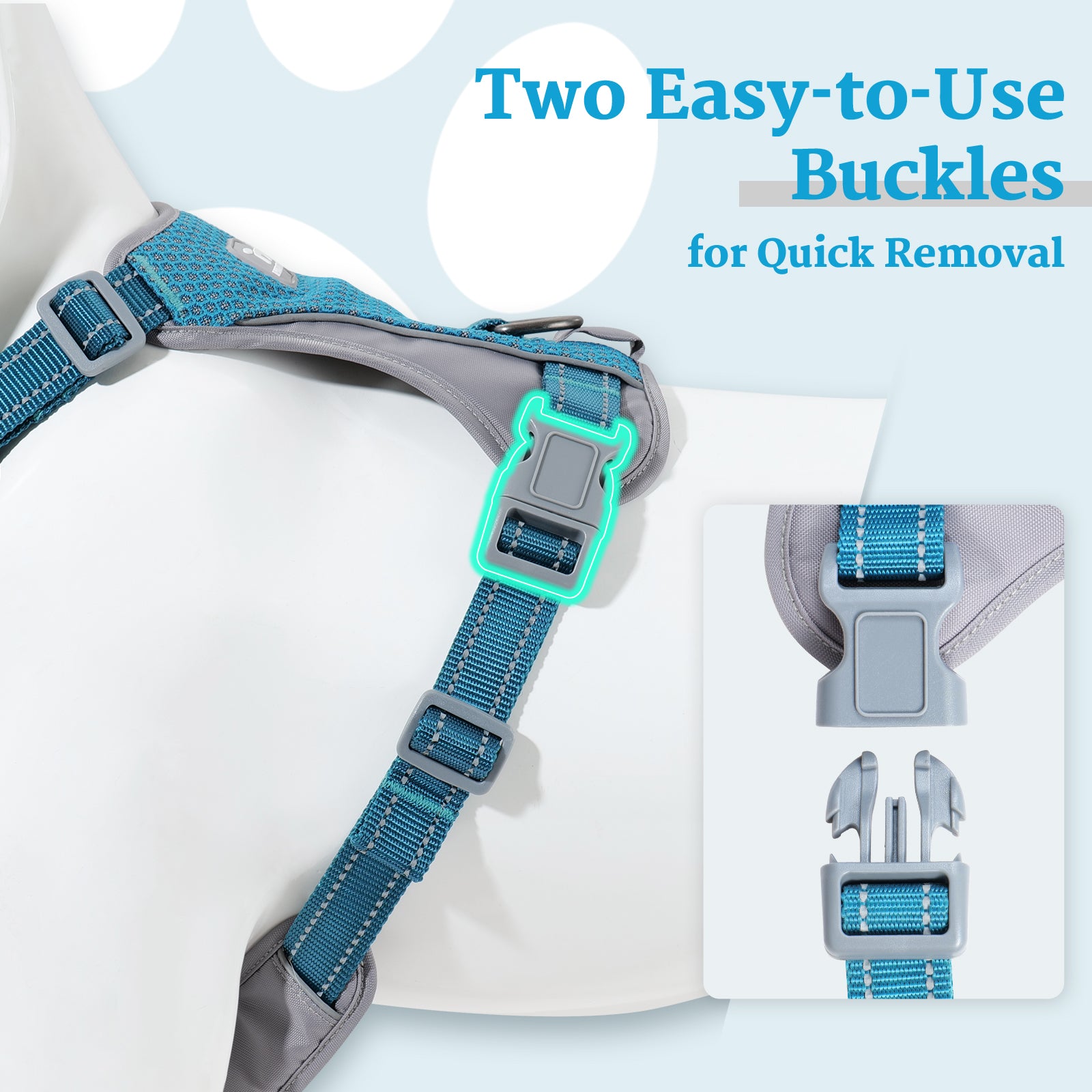 LiteTrail™ Reflective No Pull Dog Harness Teal Blue
