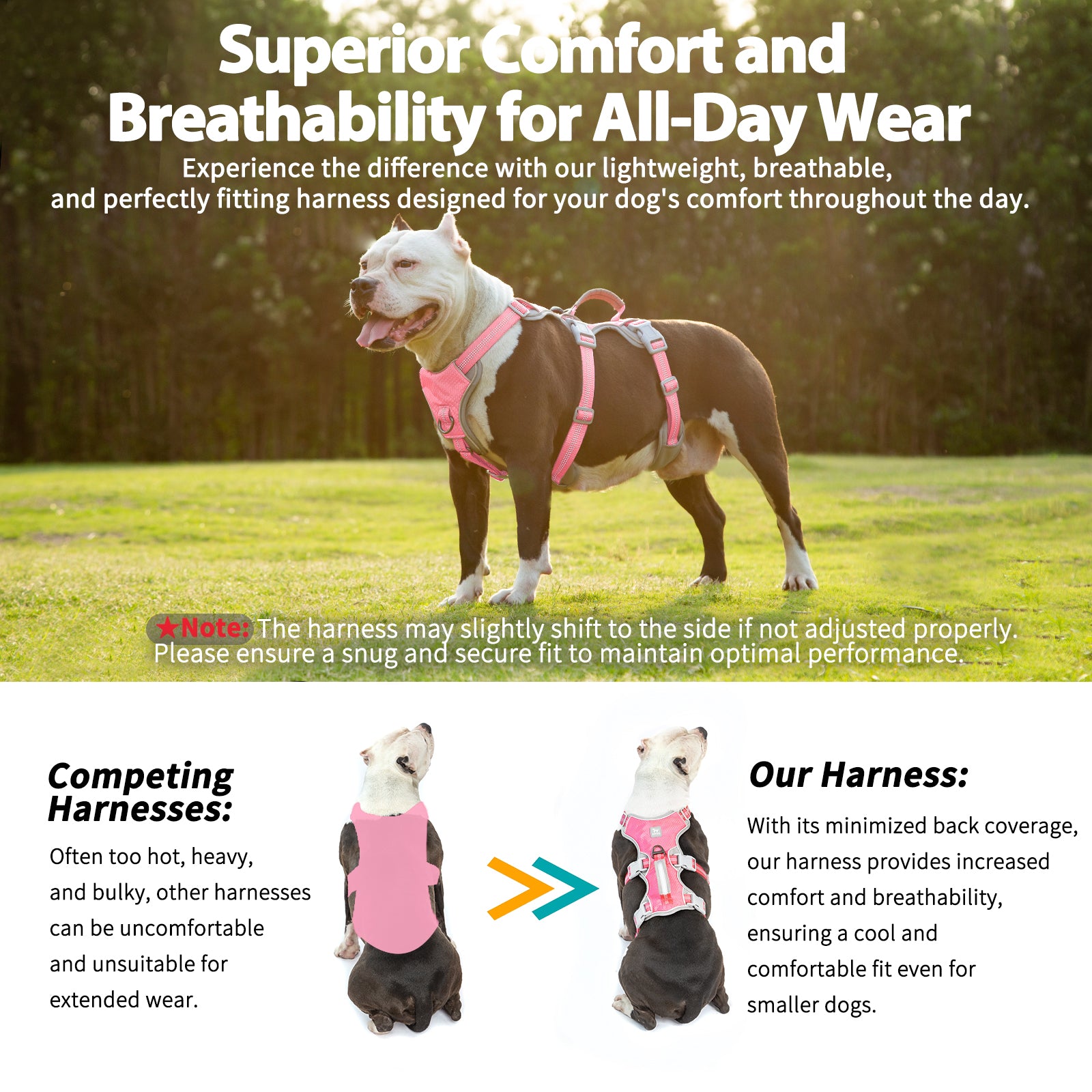 HalfGuardian Dustproof Pink dog harness padded comfort and breathable construction