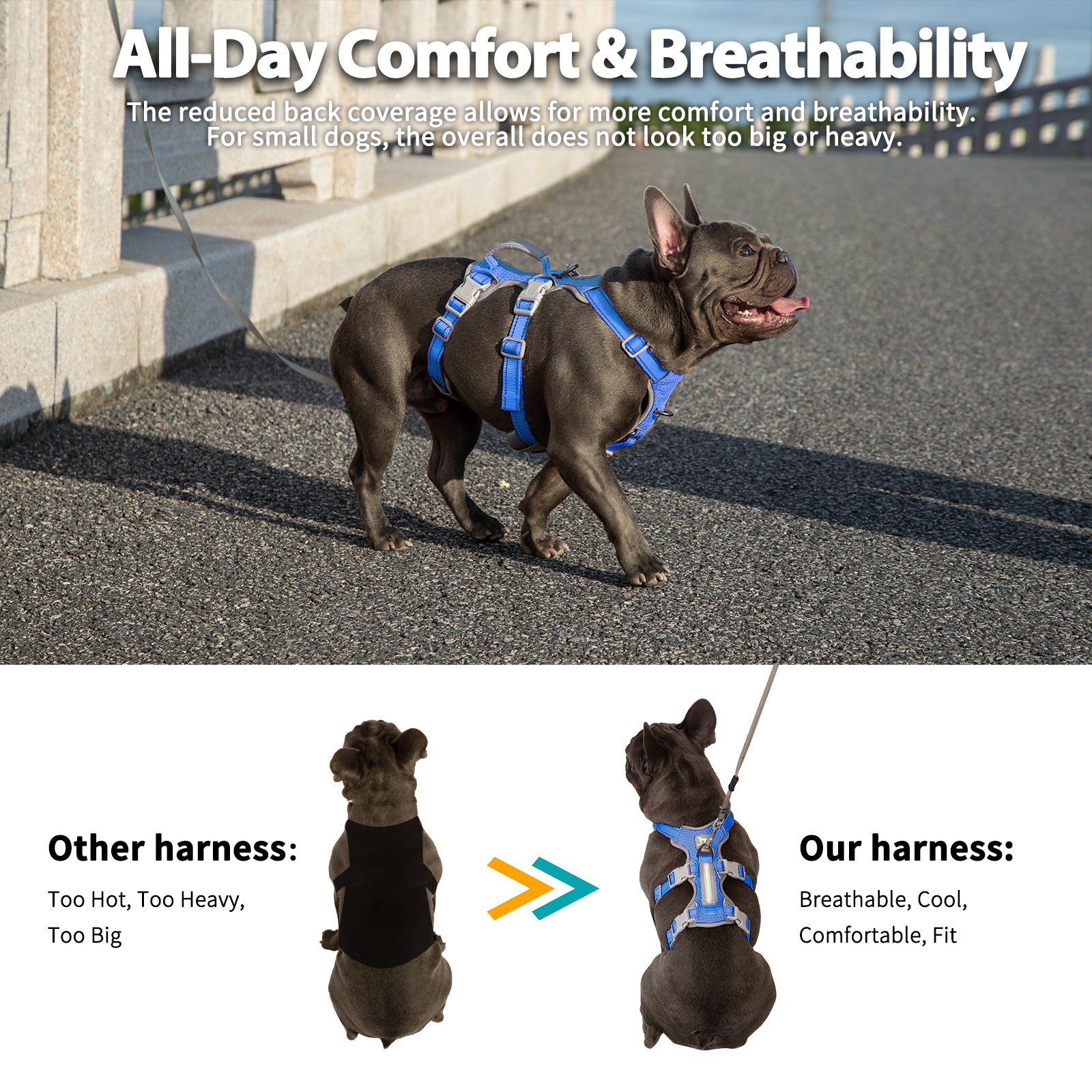 HalfGuardian Reflective Sea Blue dog harness padded comfort and breathable construction