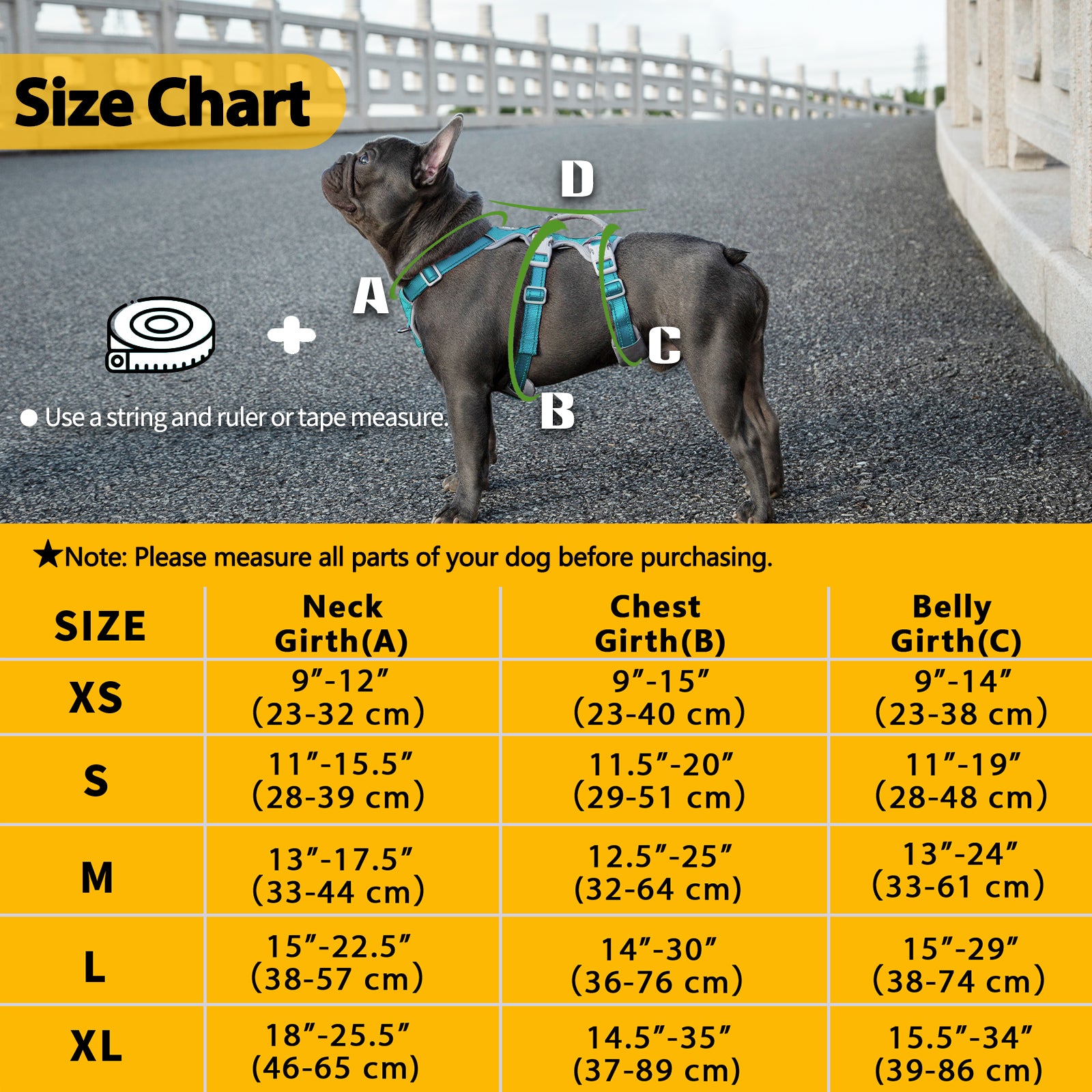 HalfGuardian Reflective Teal dog harness coverage and fit details