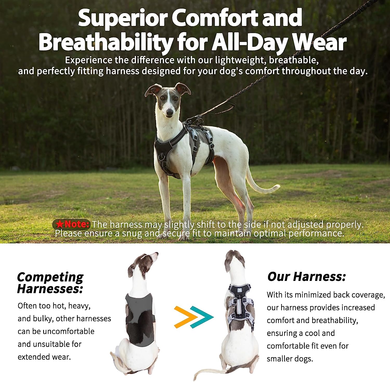 HalfGuardian Dustproof Black dog harness padded comfort and breathable construction