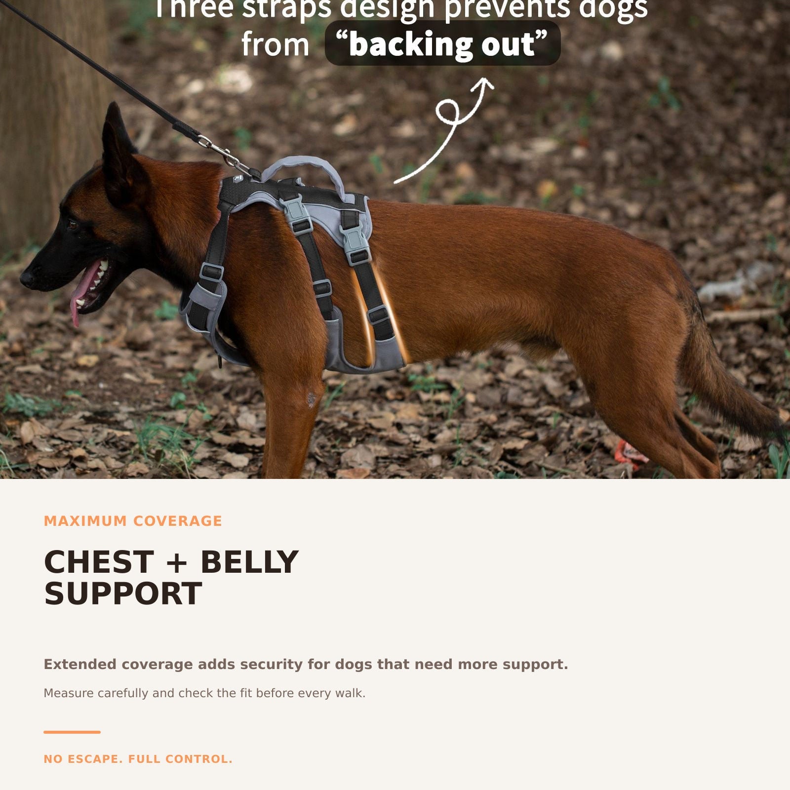 Huntboo AllShieldPro Reflective dog harness in black, secure coverage details #color_black