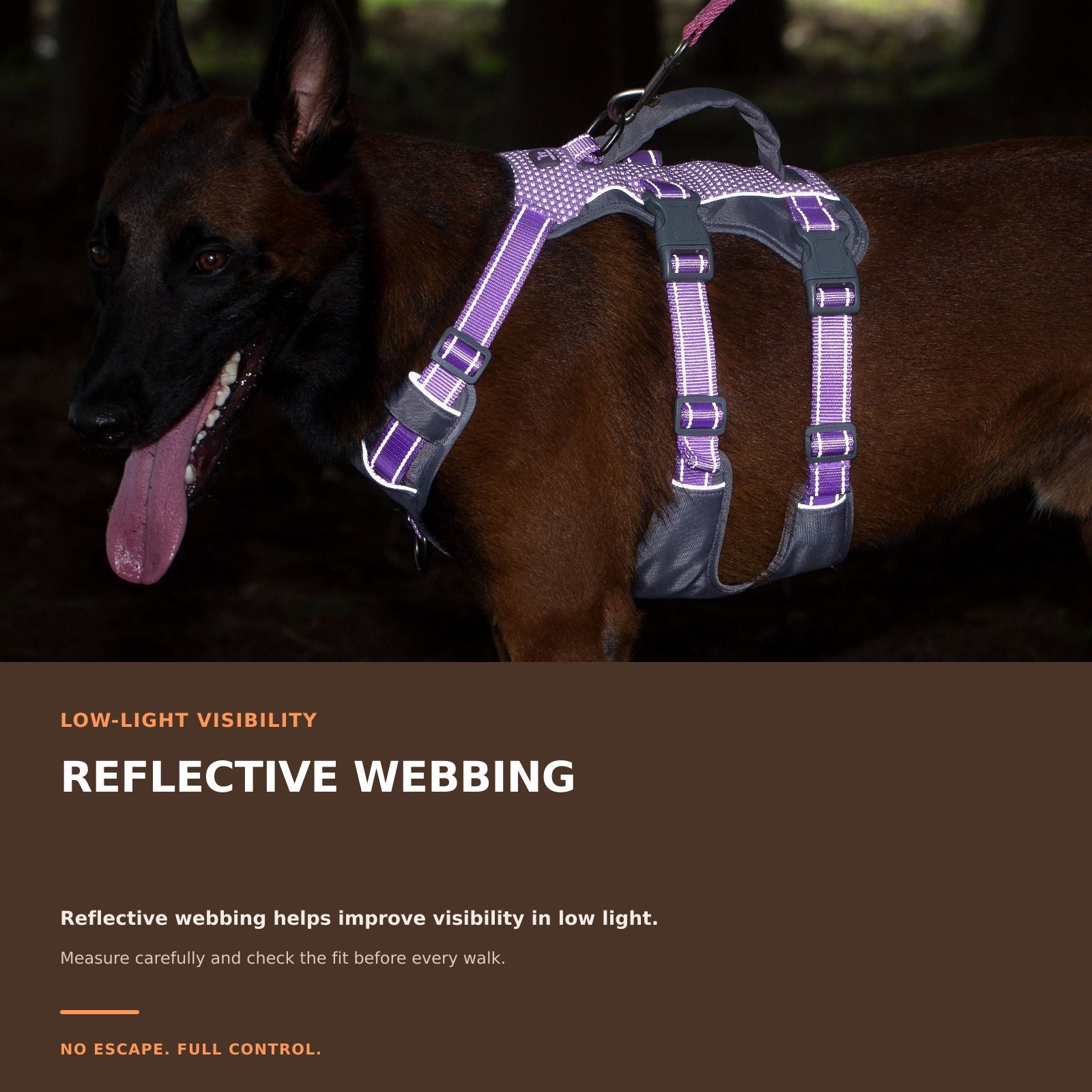 Huntboo AllShieldPro Reflective dog harness in lavender purple, key feature details #color_lavender purple