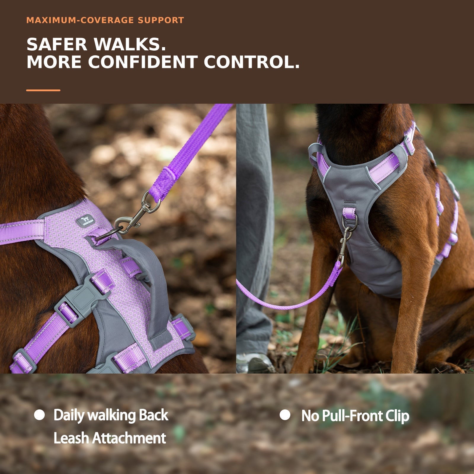Huntboo AllShieldPro Reflective dog harness in lavender purple, worn by a dog outdoors #color_lavender purple
