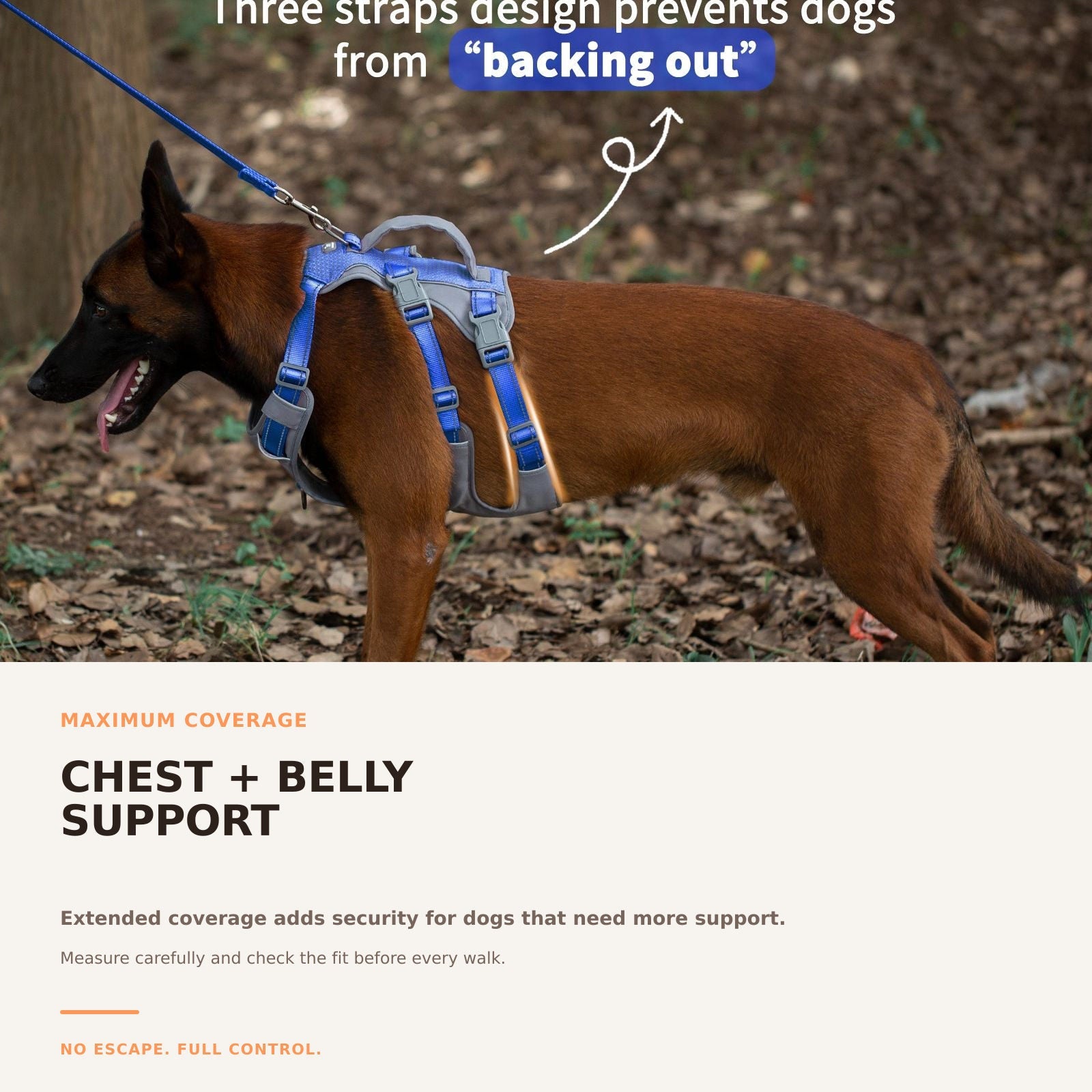 Huntboo AllShieldPro Reflective dog harness in sea blue, secure coverage details #color_sea blue