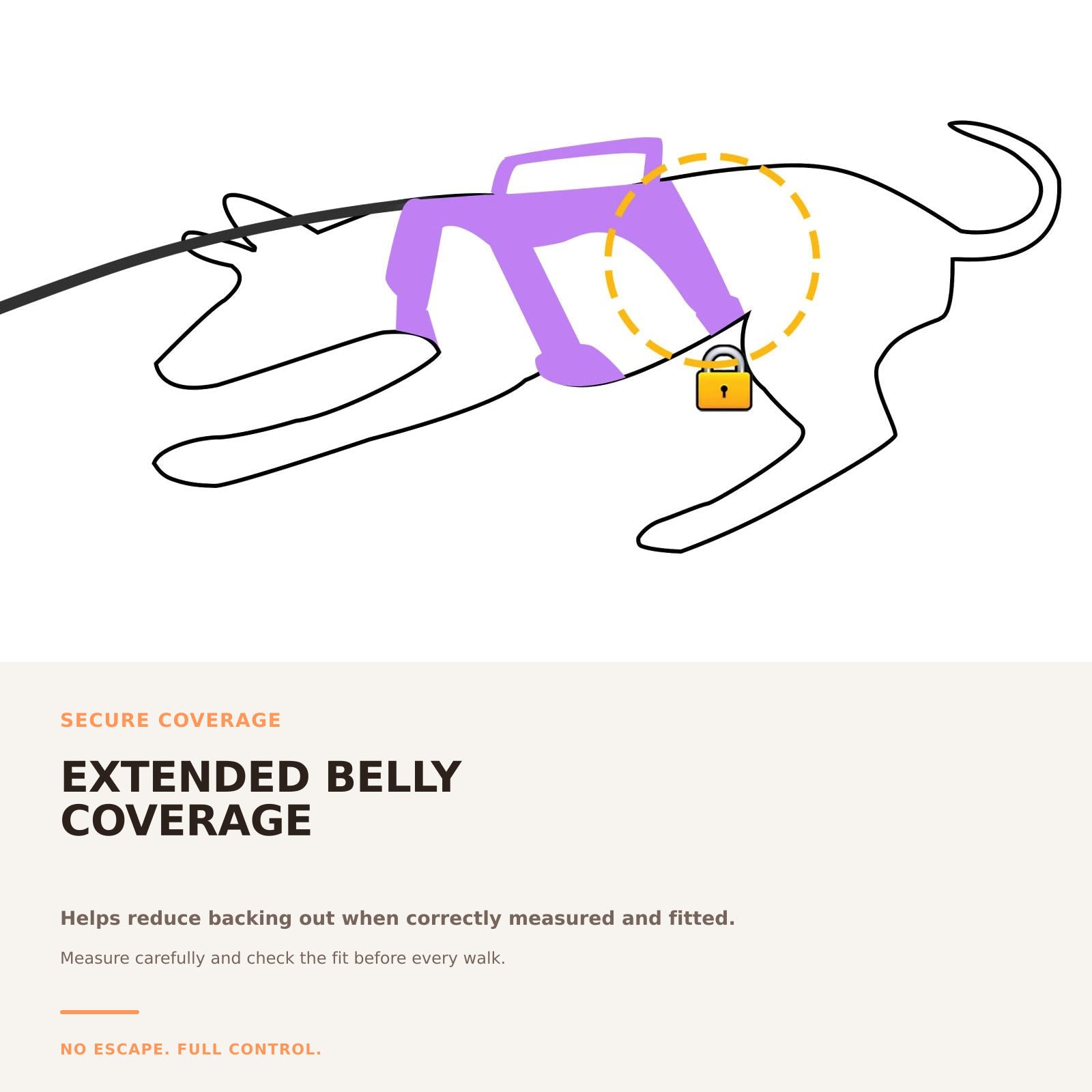 Huntboo BackSecure Reflective dog harness in lavender purple, secure coverage details #color_lavender purple