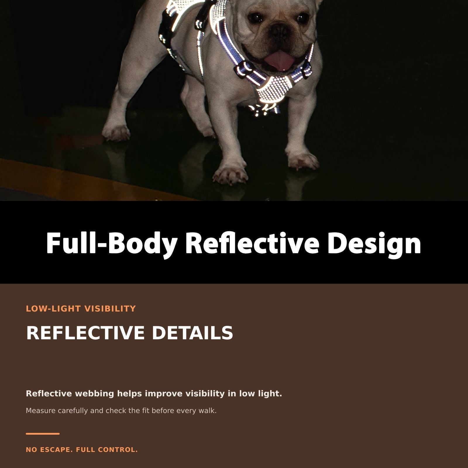 Huntboo BackSecure Reflective dog harness in tech blue, key feature details #color_tech blue