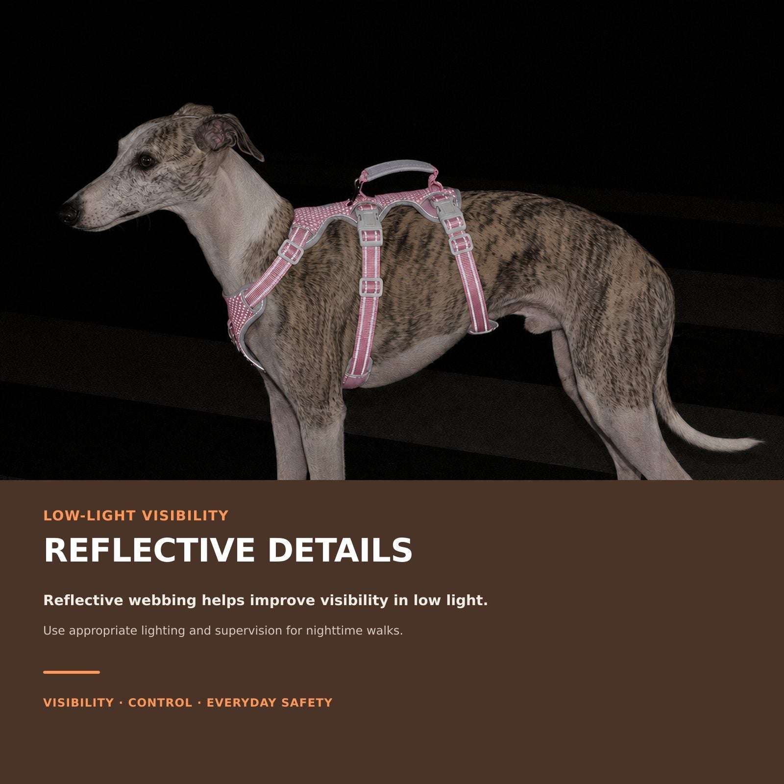 Huntboo HalfGuardian Reflective escape-proof dog harness in light pink, reflective visibility details #color_light pink